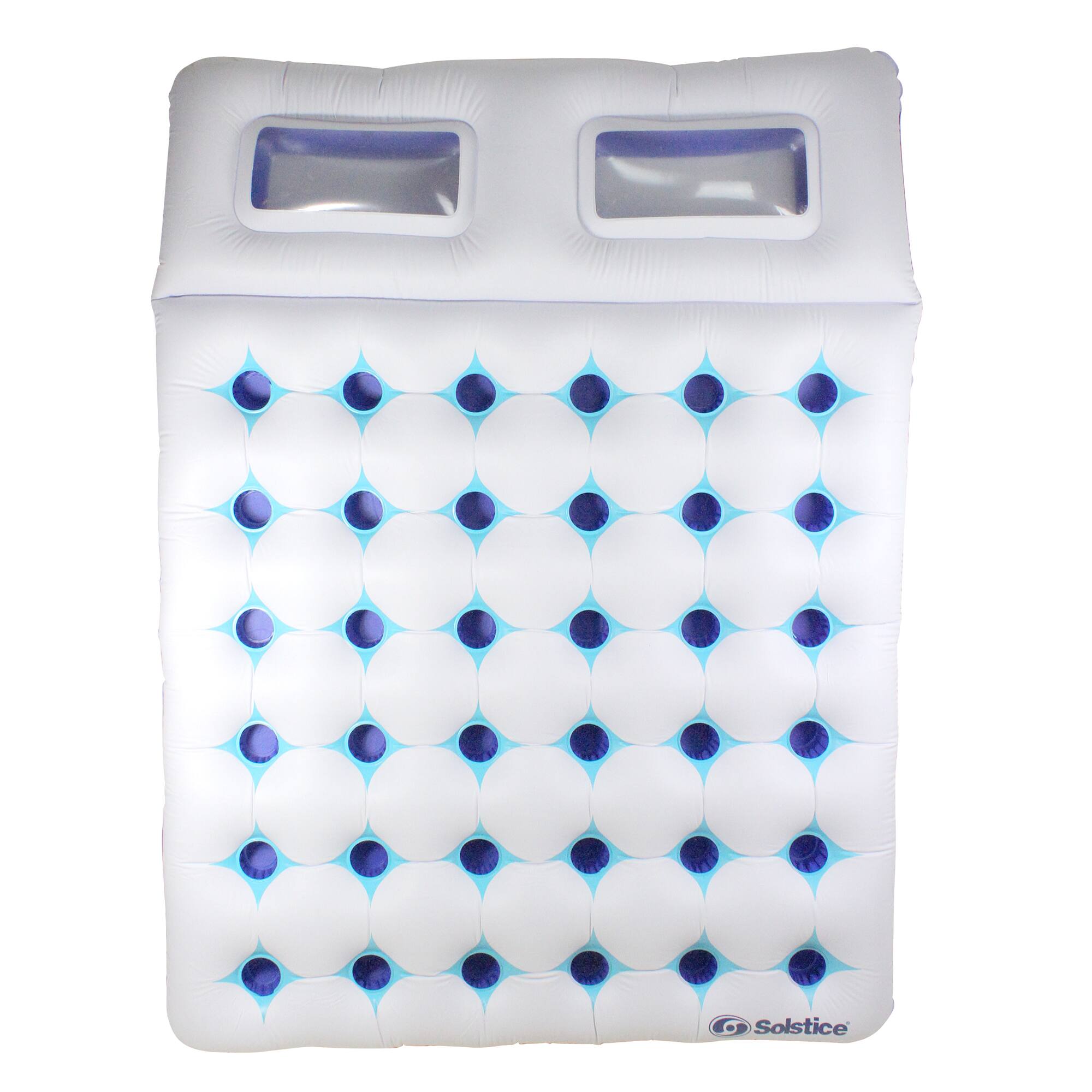 76" White & Blue 36 Pocket Dual Window Inflatable Pool Air Mattress
